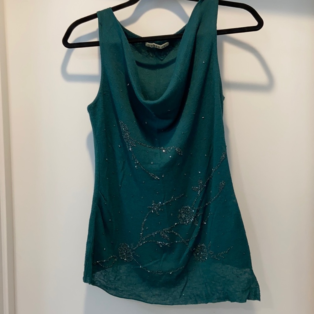 Forest green tank with beaded detail.